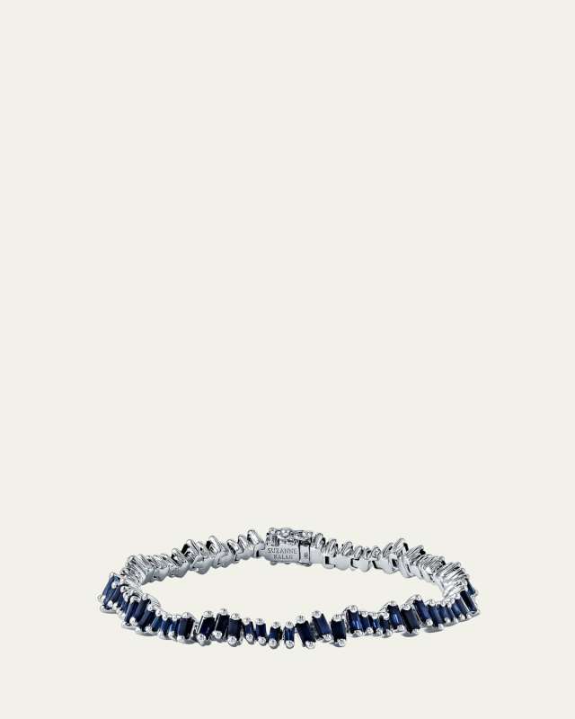 18K White Gold Tennis Bracelet with Dark Blue Sapphires